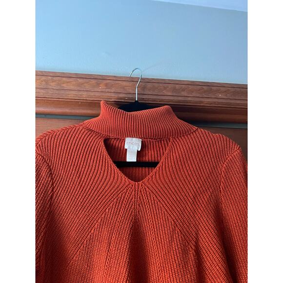 Chico's Women's Ribbed Key Hole Turtleneck Sweater Long Sleeve Orange Size 1 (M) - Picture 3 of 10